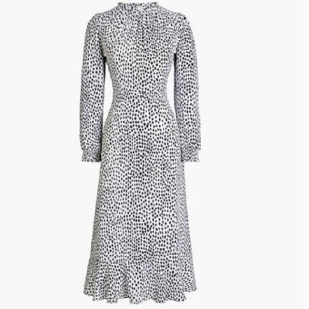J. Crew Black and White Long-Sleeve Midi Dress
